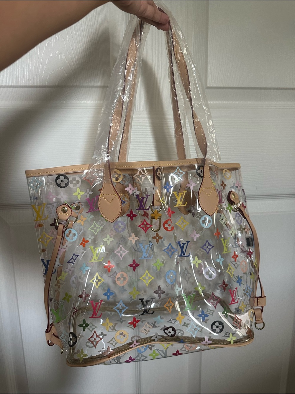 PVC TOTE WITH COLORFUL MONOGRAM PRINT - Picture 2 of 5